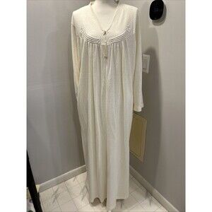 Vintage Shadow Line Nightgown Ivory Long Sleeves Dress Size L Made In USA Zip